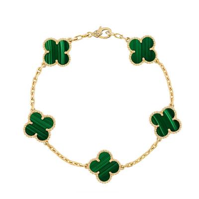 【自营】中古99新梵克雅宝Alhambra系列四叶幸运绿色孔雀石手链