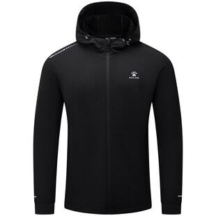 卡尔美跑步外套男款秋冬季防泼水训练服外套加绒保暖连帽运动夹克