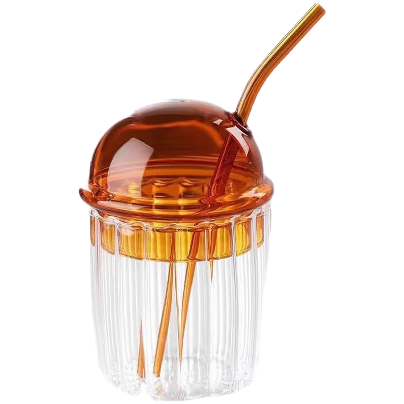 简约ins风条纹玻璃吸管杯