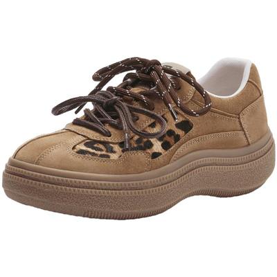 热风厚底德训鞋女款2025年冬季新款豹纹双色鞋带经典系带休闲板鞋