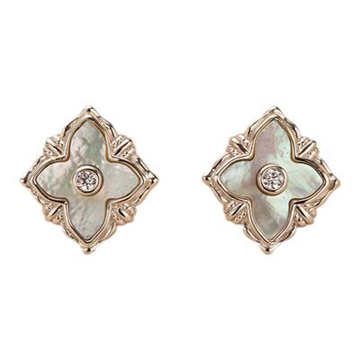 素图925银轻奢高级白贝母女耳钉