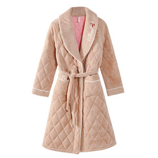 睡袍女秋冬款2026新款三层加厚夹棉珊瑚绒睡衣女士浴袍冬季中长款