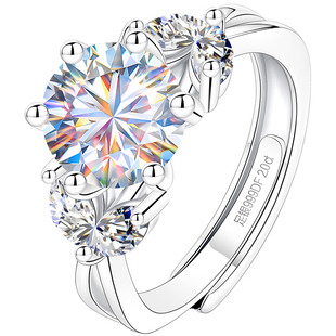 银999纯银戒指女情侣对戒结婚婚礼婚戒2克拉莫桑钻莫桑石钻戒女戒