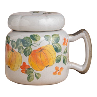 景德镇手绘釉下彩陶瓷马克杯咖啡杯高端水杯600ml南瓜头