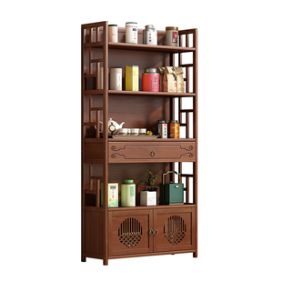 中式实木博古架多层收纳茶水柜置物架客厅书房茶具展示架储物架子