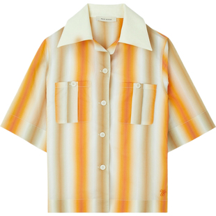 【折扣】Wales Bonner 女士刺绣混色棉质真丝混纺平纹布衬衫