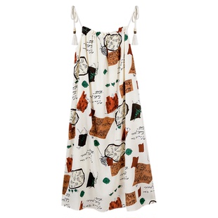 弥古波西米亚海边度假连衣裙沙滩裙女夏高级感泰式印花吊带裙长裙