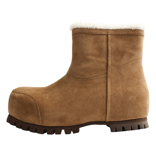 KAKA 北欧云絮轻质厚底不打滑牛皮反绒全羊毛雪地靴加绒保暖短靴