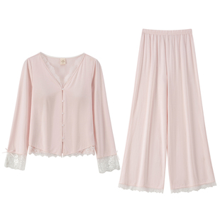 RoseTree莫代尔睡衣女春秋季长袖蕾丝性感高级感家居服套装带胸垫