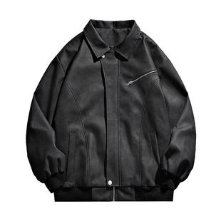 皮衣外套男士春秋季潮流教练夹克痞帅气休闲褂子上衣潮牌机车外衣