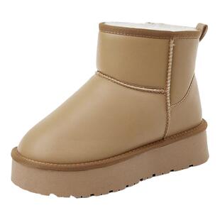 真皮雪地靴女中筒皮面2026新款内增高8CM防滑短靴加绒加厚保暖棉