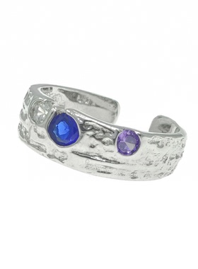 原创肌理彩色锆石纯银中性风戒指