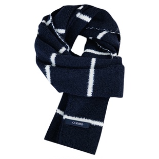 素单舍西藏青色条纹针织围巾女男秋冬天百搭保暖韩版穿搭情侣围脖