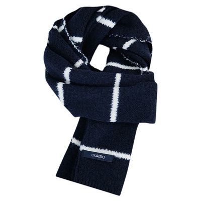 藏青色条纹针织围巾女秋冬天百搭