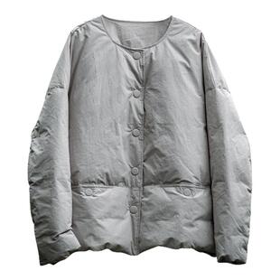 知笔墨2025冬款银灰色棉朴素高级保暖短款羽绒服 短款面包鸭绒服