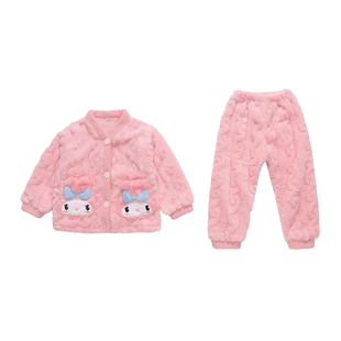 库洛米睡衣女童秋冬季2025新款宝宝6岁3珊瑚绒法兰加绒加厚小孩儿