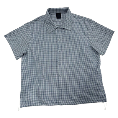 miu系短宽淡蓝色格纹短袖衬衫