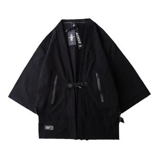 AOGZ国潮机能中式汉服外套男春秋薄款开衫工装七分袖衬衫风衣道袍