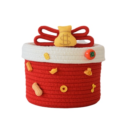 新年编织收纳筐红色收纳礼物盒