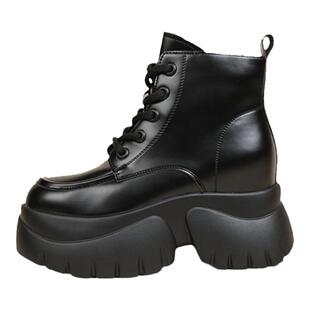 马丁靴女内增高8cm女短靴冬季加绒白色女靴子休闲潮流女款英伦风