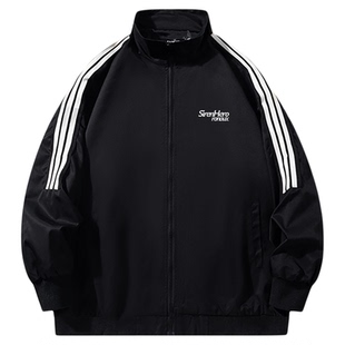 嘻哈潮牌美式三条杠运动立领卫衣外套男女春秋宽松慵懒风拉链开衫