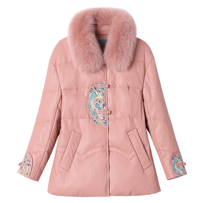 海宁真皮羽绒服女短款狐狸毛外套