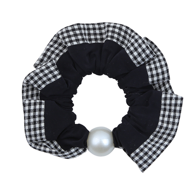 简约高级黑色格纹小肠发圈女柔软高弹力头绳发饰珍珠皮筋发绳头饰