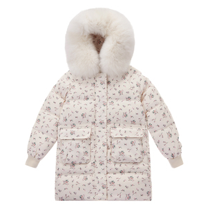 吧比熊儿童羽绒服女童中长款带毛领抗寒洋气新款韩版加厚冬季外套