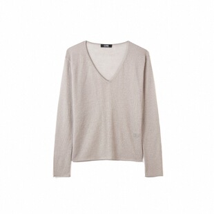 GOBI戈壁秋冬宽松时尚V领薄款羊绒真丝女士针织衫套头毛衣WK753