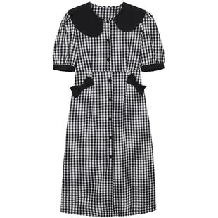 Oece港味复古chic裙子春夏季新款女装气质格纹连衣裙中长款裙