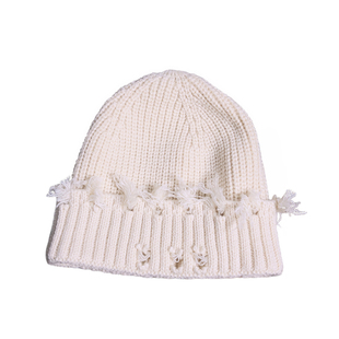 日系乞丐套头帽女秋新款简约破洞毛边针织冷帽做旧复古毛线帽男潮