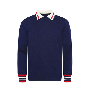 法式奢华男装秋冬长袖polo衫时尚高级拼接翻领男士上衣修身针织衫