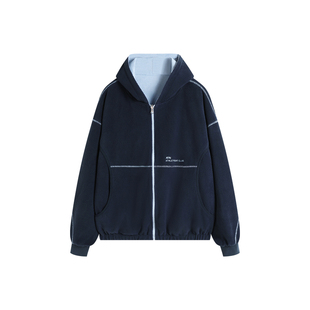 ATRY摇粒绒连帽外套国潮牌美式春季男士设计感撞色麂皮双面穿卫衣