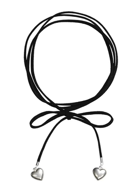 高级双层黑色鹿皮绒桃心项链