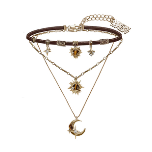 MASW麻秀原创设计怀旧系列亚古金项链多层日月星辰美拉德锁骨链女