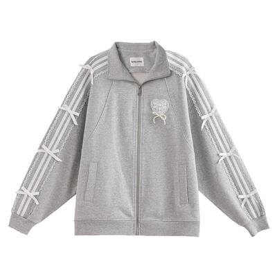 森女部落甜美风百搭小个子纯棉外套女新款蝴蝶结设计感宽松卫衣春