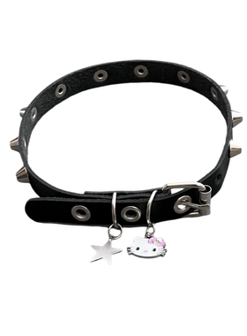KT猫吊坠铆钉设计项圈皮革男女