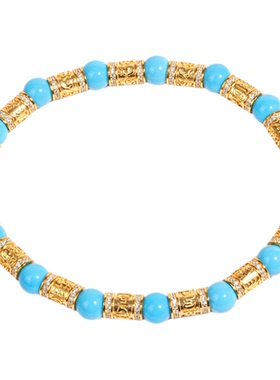 VISING珠宝六字箴言路路通金色手链手串人工蓝松睡美人S925银