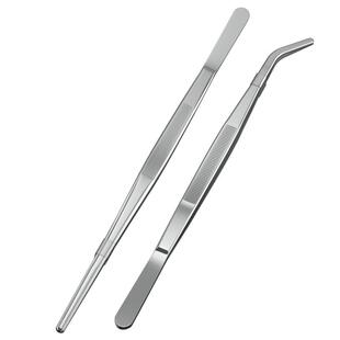 镊子不锈钢304圆头夹子带齿敷料维修燕窝挑毛加长水草长柄直头弯