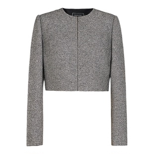 朗姿/MOJO AVENUE莫佐2026春新品经典黑白细花呢短外套女气质通勤