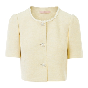 LIME莱茵米黄色外套春夏新款圆领优雅直筒粗花呢小香风女上衣