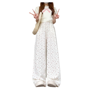 白色碎花阔腿裤女2025夏季薄款高腰显瘦休闲慵懒宽松垂感新款裤子