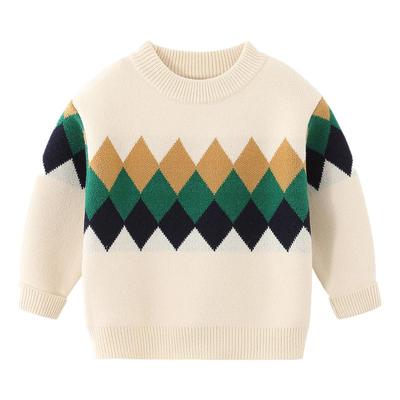 男童圆领春秋季加绒菱格毛线衣