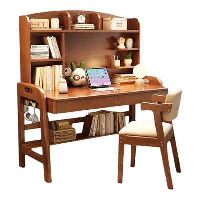 蓝色理想实木书桌书架一体式儿童学习桌卧室简约家用中小学生写字