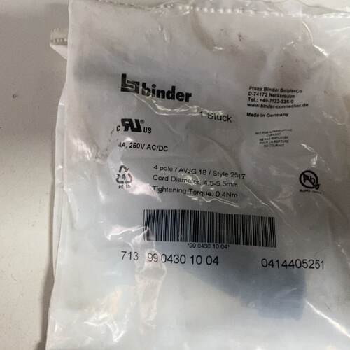 询原装进口 binder传感器插头4 pole/AWG 18/