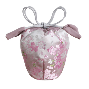 春泥桃纹织锦缎布艺收纳包旅行便携茶艺包盖碗茶壶茶杯收纳袋布包