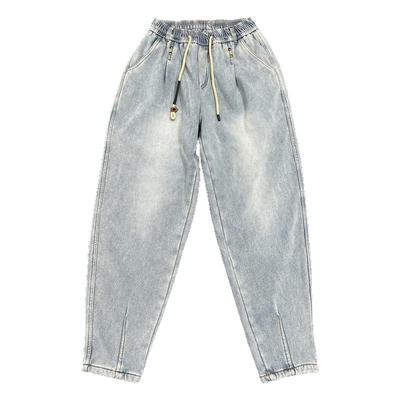 加绒加厚牛仔裤男秋冬新款痞帅潮流水洗复古小脚裤弹力宽松哈伦裤