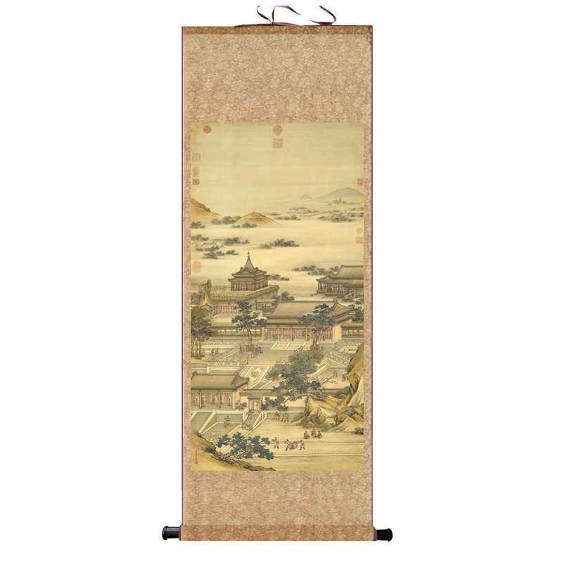 天中华瑞图丝绸卷轴画仿古国画高清复刻装饰画客厅酒店名家字挂画