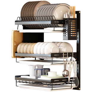 厨房碗碟收纳架放碗架收纳架壁挂水槽碗盘餐具盘子台面双层沥水架