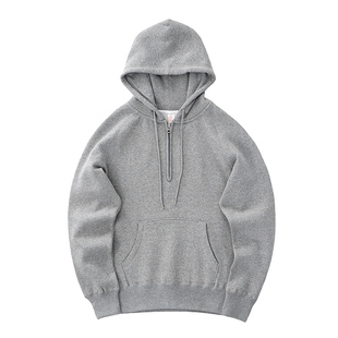 半拉链连帽加绒卫衣男日系复古冬季新款插肩中性休闲运动帽衫外套